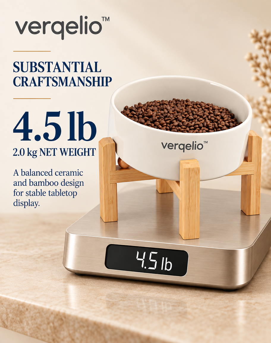 Verqelio™ Elevated Ceramic Pet Bowl with Natural Bamboo Stand