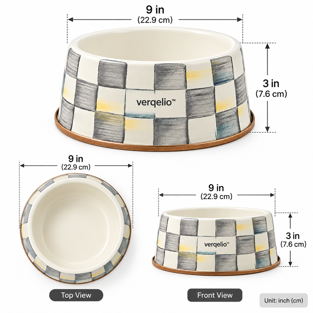 Verqelio™ Hand-Painted Ceramic Pet Bowl – Modern Checkerboard Design