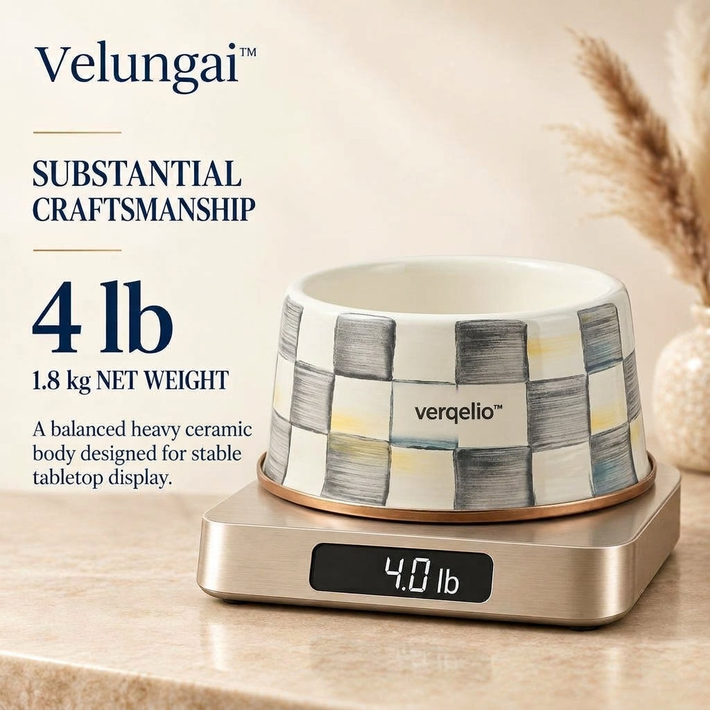 Verqelio™ Hand-Painted Ceramic Pet Bowl – Modern Checkerboard Design