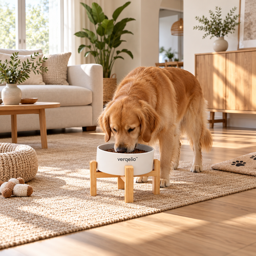 Verqelio™ Elevated Ceramic Pet Bowl with Natural Bamboo Stand