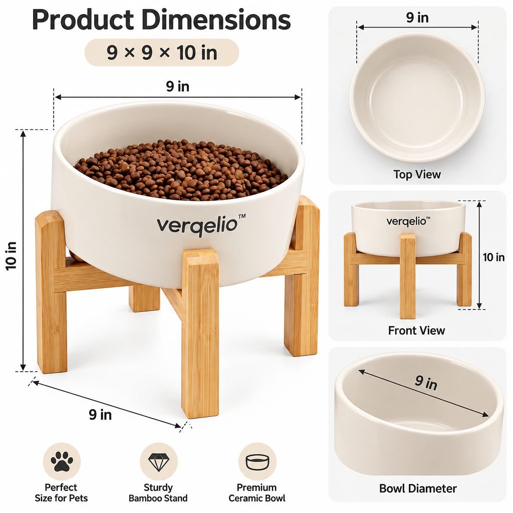 Verqelio™ Elevated Ceramic Pet Bowl with Natural Bamboo Stand